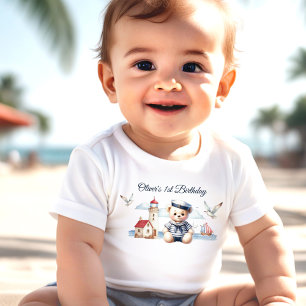 Nautical Sailor Cute Bear Boy 1st Birthday T Shirt
