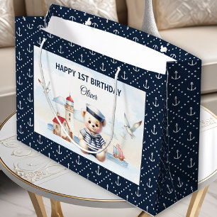 Nautical Sailor Cute Bear Navy Boy 1st Birthday