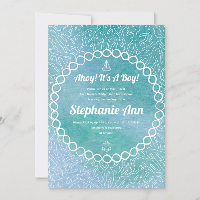 Nautical Sailor Pojke Baby Shower-inbjudningar Inbjudningar (Framsida)