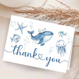 Nautical Sailor Whale Baby Shower Thank You Card Tack Kort