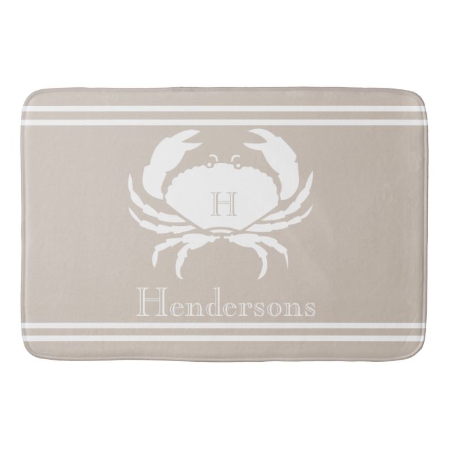 Nautical Sand Tan Taupe White Crab Monogram Namn S Badrumsmatta (Framsidan)