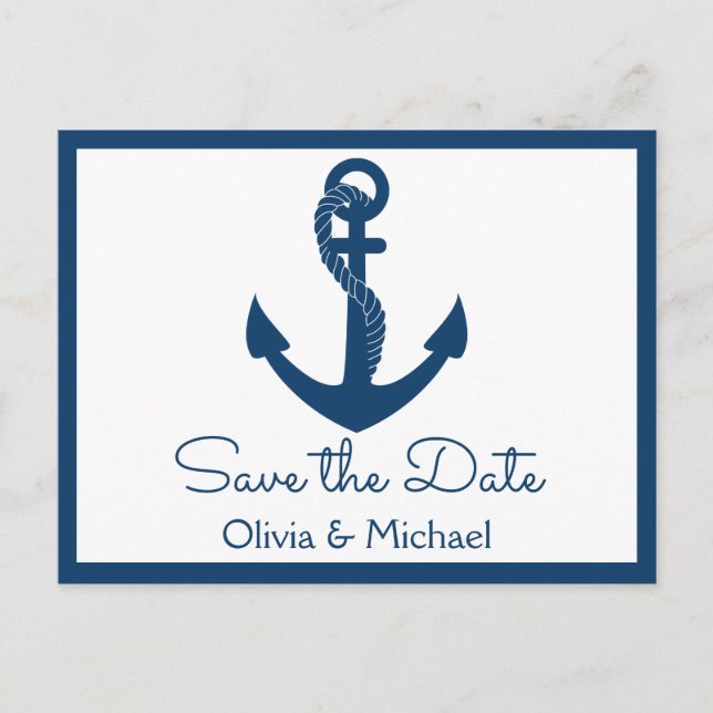 Nautical Save the Date Marin Ankare Förlovning Vykort (Framsida)
