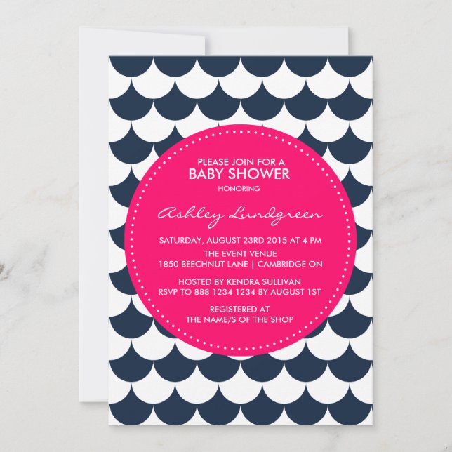 Nautical Scallop Mönster Baby Shower-inbjudan Inbjudningar (Framsida)