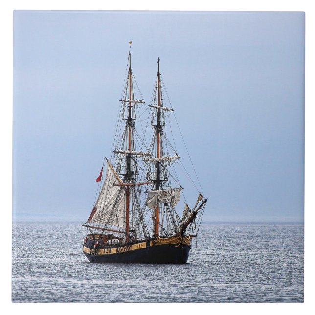Nautical Schooner Blå himmel Kakelplatta (Framsidan)