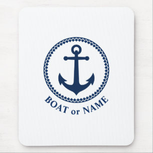 Nautical Sea Anchor Your Boat eller Namn Navy Blue Musmatta