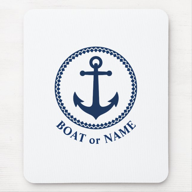 Nautical Sea Anchor Your Boat eller Namn Navy Blue Musmatta (Framsidan)