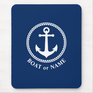 Nautical Sea Anchor Your Boat eller Namn Navy Blue Musmatta