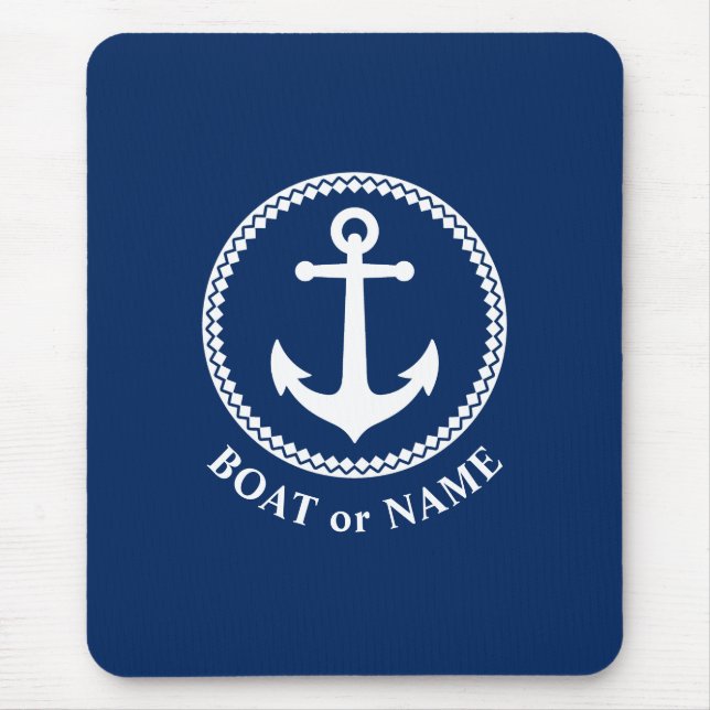 Nautical Sea Anchor Your Boat eller Namn Navy Blue Musmatta (Framsidan)