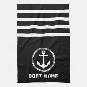 Nautical Sea Anchor Your Boat Namn på marinsvart Kökshandduk