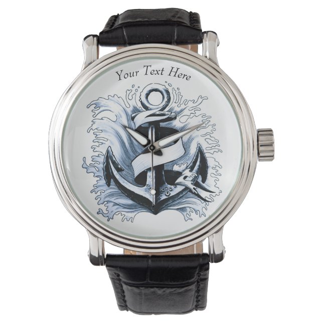 Nautical Sea Blue Anchor Armbandsur (Framsida)