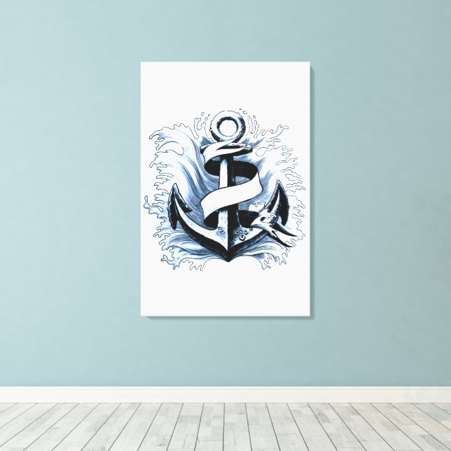 Nautical Sea Blue Anchor Canvastryck (Insitu (trägolv))