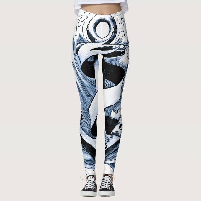 Nautical Sea Blue Anchor Leggings (Framsida)