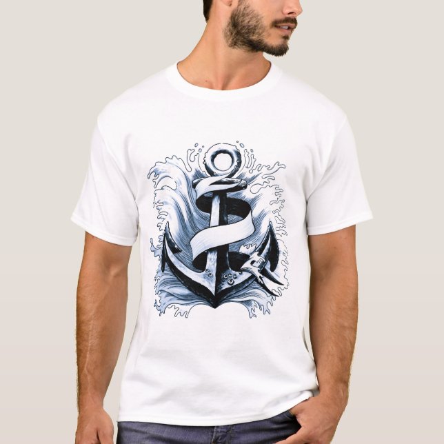 Nautical Sea Blue Anchor T Shirt (Framsida)