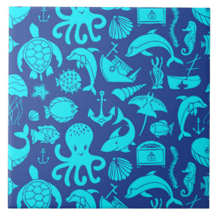 Nautical Sea Life Mönster Kakelplatta