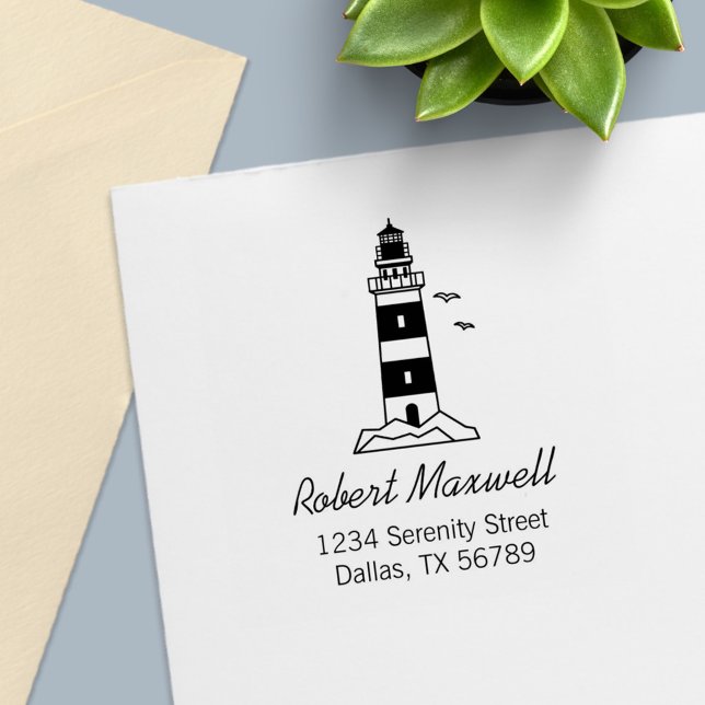 Nautical Sea Lighthouse Adress 4 Självfärgande Stämpel (Skapare uppladdad)