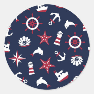 Nautical Sea Mönster Runt Klistermärke