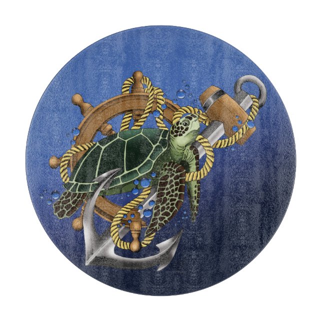 Nautical Sea Turtle Anchor Ship Wheel Blue (Framsidan)