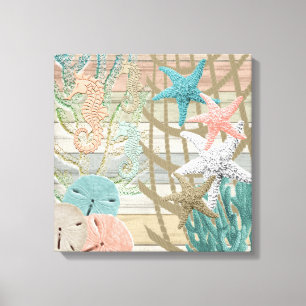 Nautical Seahorse Beach - Coral Canvastryck
