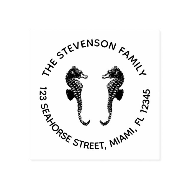 Nautical Seahorse Circular Returadress Stämpel (Tryck)
