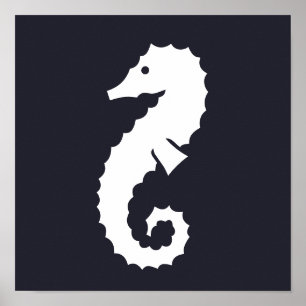 Nautical SEAHORSE silhouette Poster