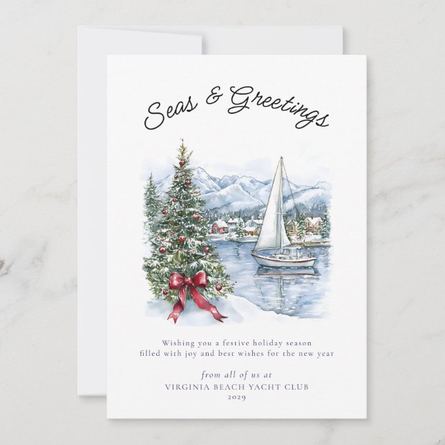Nautical Seas & Greetings Segelbåt Jul  Julkort (Framsida)