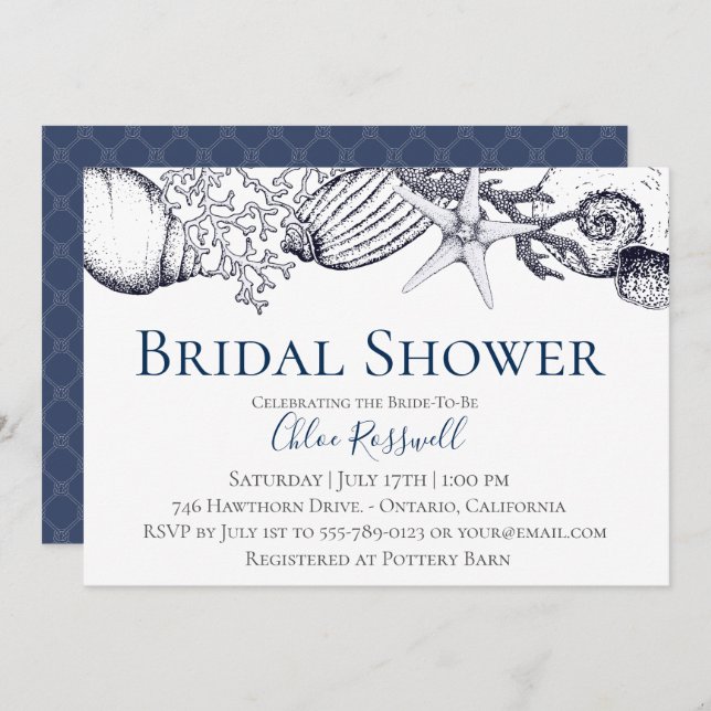 Nautical Seashell Inbjudningskort för möhippan (Fram/baksida)