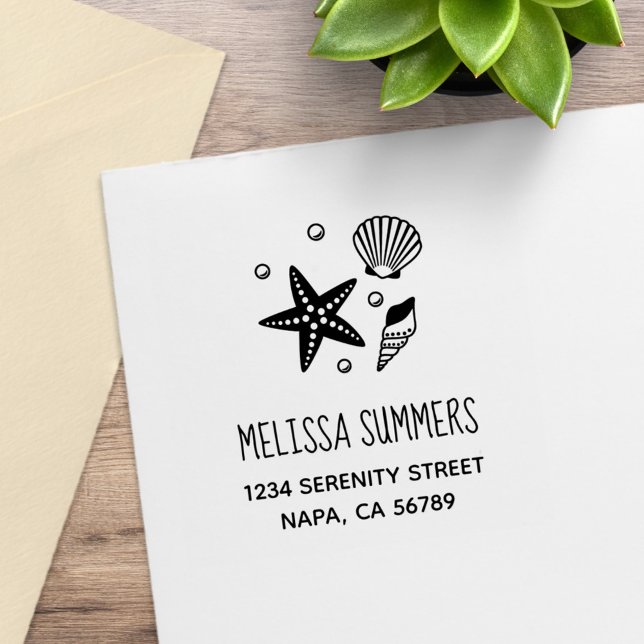 Nautical Seashell Starfish Pearls Adress Stämpel (Skapare uppladdad)