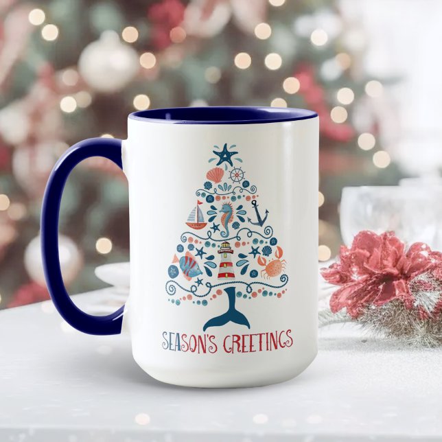 Nautical SEAson's Greetings Coastal Julgran Mugg (Skapare uppladdad)