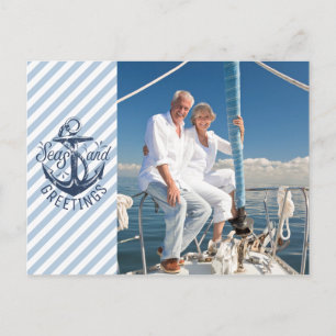 Nautical SEAsons Greetings, Navy Anchor—2 Foton Helg Vykort