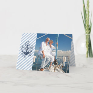 Nautical SEAsons Greetings, Navy Anchor & Rand Helgkort
