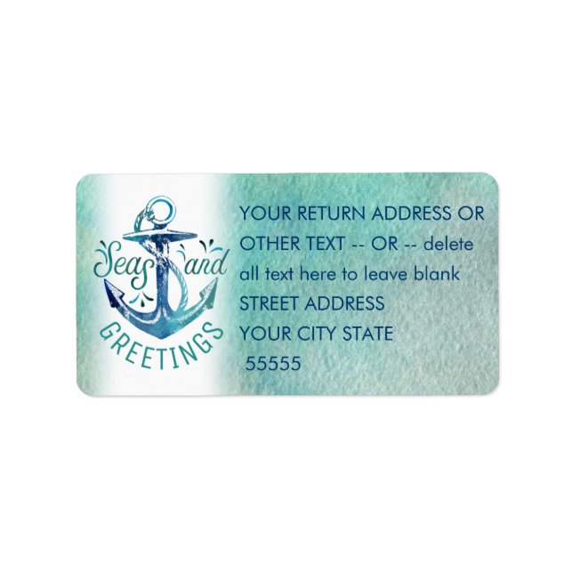 Nautical "SEAson's Greetings" Watercolor Adressetikett (Framsidan)