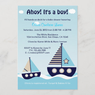 Nautical segelbåt baby pojke baby shower inbjudan