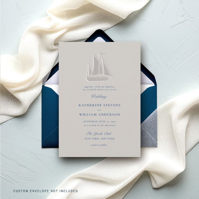 Nautical Segelbåt Forme Modern Classic Bröllop Inbjudningar (nautical wedding invitation sail boat sailing marina ocean waterfront beach destination modern class)