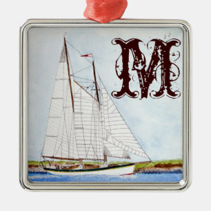 Nautical Segelbåt Sea Monogram Initial Ornament