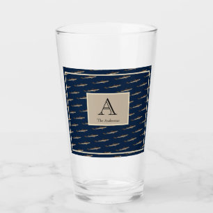 Nautical Sharks Navy Blue Sand Tan Glaskopp