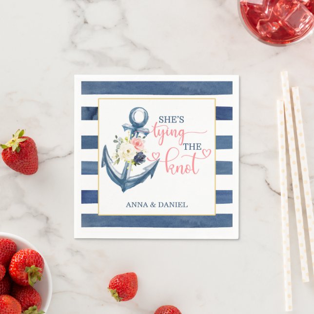 Nautical She's Tying the Knot Bröllopsfest servett (Insitu)