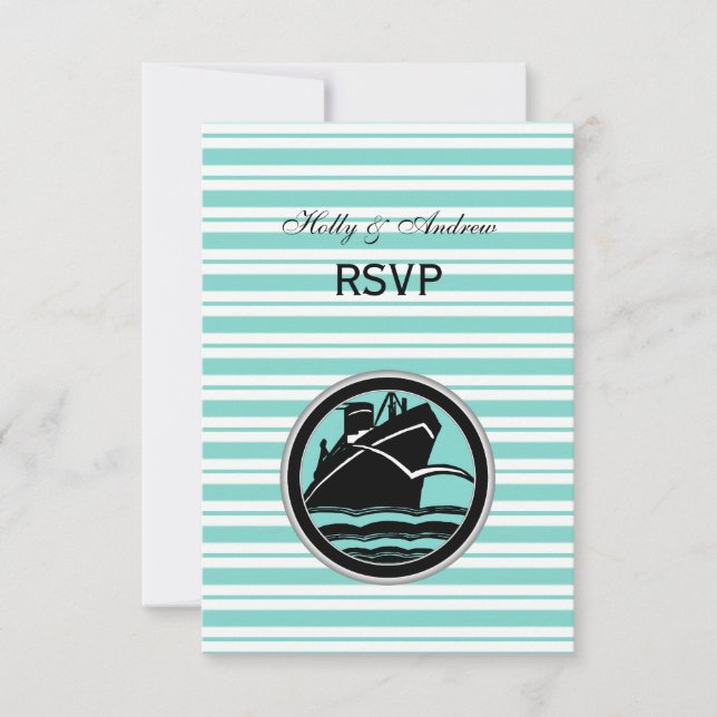 Nautical Ship Lt Blå Vit Rand #2 V RSVP OSA Kort (Framsida)