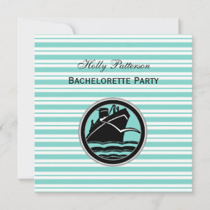 Nautical Ship Lt Blu Wht Stripe #2 SQ Möhippa Inbjudningar