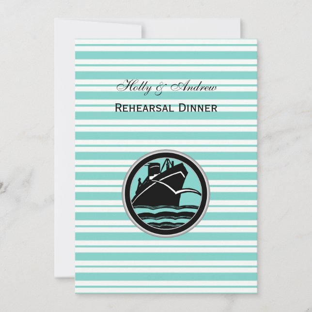 Nautical Ship Lt Blu Wht Stripe #2 V Repetition Di Inbjudningar (Framsida)