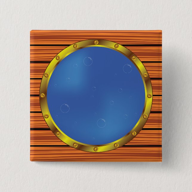 Nautical Ship Porthole Window with Blue Water Knapp (Framsida)