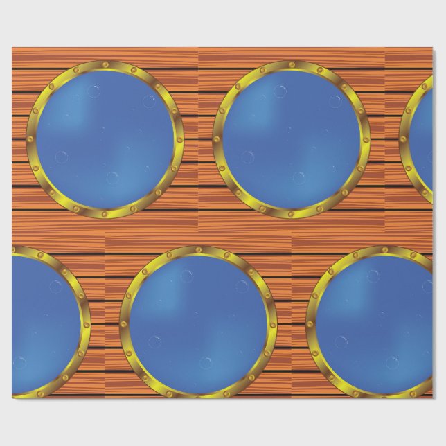 Nautical Ship Porthole Window with Blue Water Presentpapper (Platt)