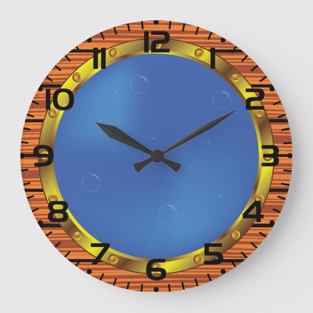 Nautical Ship Porthole Window with Blue Water Stor Klocka (Framsida)