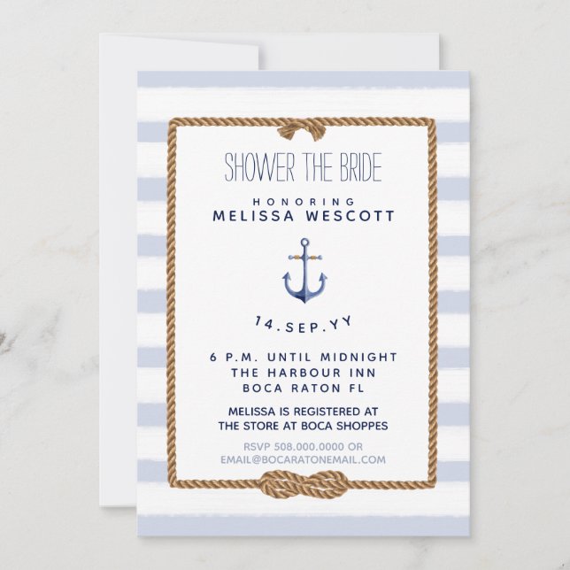 Nautical Shower the Bride Infinity Knot Blue Inbjudningar (Framsida)