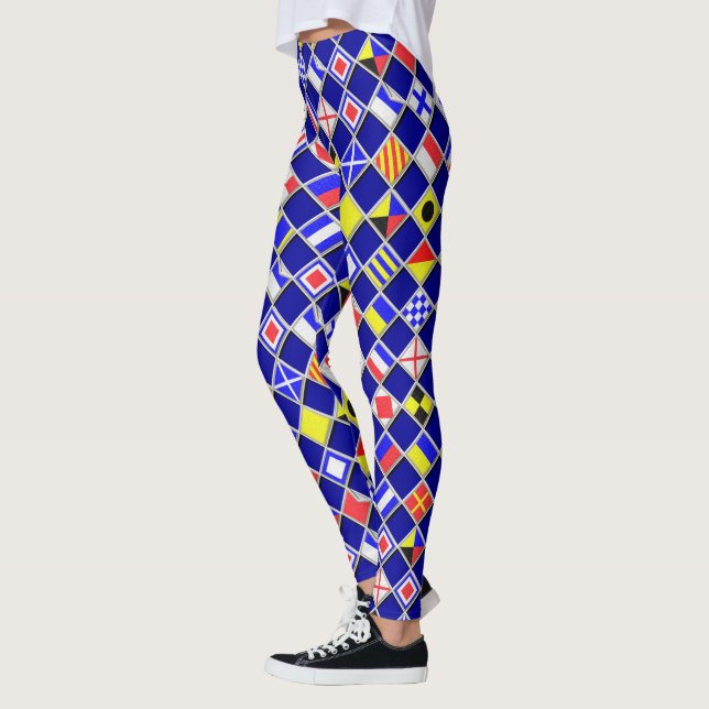 Nautical Signal Flaggor Checkerss Decor on Leggings (Vänster)