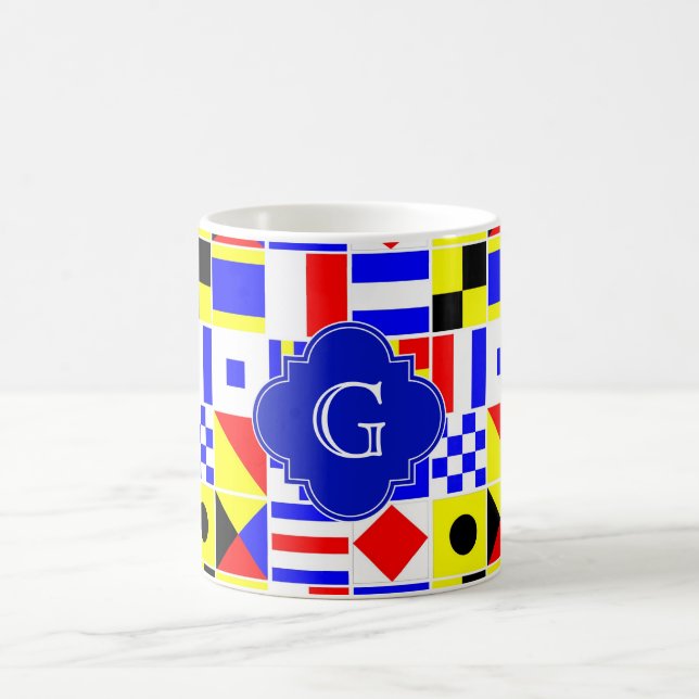 Nautical Signal Flaggor Royal Quatrefoil Monogram Kaffemugg (Center)