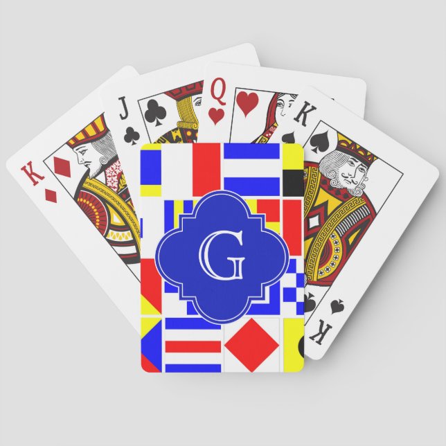 Nautical Signal Flaggor Royal Quatrefoil Monogram Spel Kort (Baksidan)