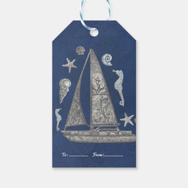 Nautical Silver Båt & Strand saker Elegant Förmån Presentetikett (Framsidan)