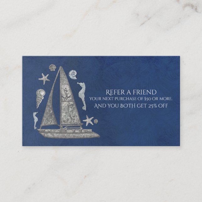 Nautical Silver Boat Beach Elegant Refle a Friend Rabattkort (Framsida)