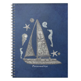 Nautical Silver Boat & Beach Things Elegant Chic Anteckningsbok