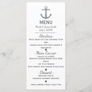 Nautical Silver Glitter Anchor Glamour Meny Kort